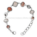 Pearl Rhodochrosite Rose Quartz & Pink Opal Gemstone com 925 Silver Designer Chain Bracelet